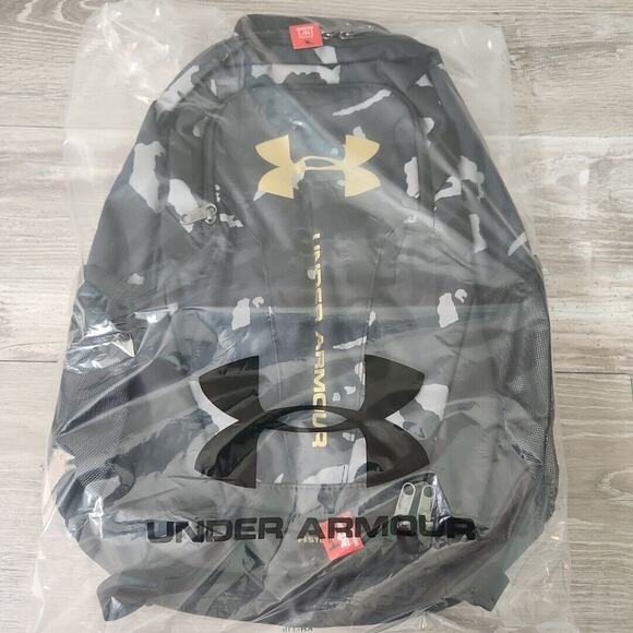 Under Armour UA Hustle 3.0 Camo Black Metallic Gold Backpack Gym Travel School - Picture 2 of 10